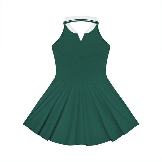 Women's Collared Halter A-Line Tennis Dress (Green)